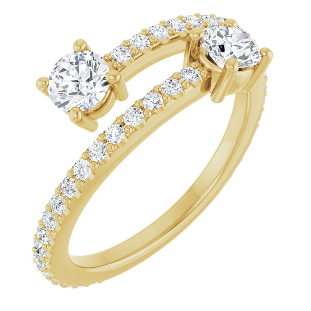 14K Gold Round Lab-Grown Diamond Two-Stone Bypass Ring - Yellow Gold