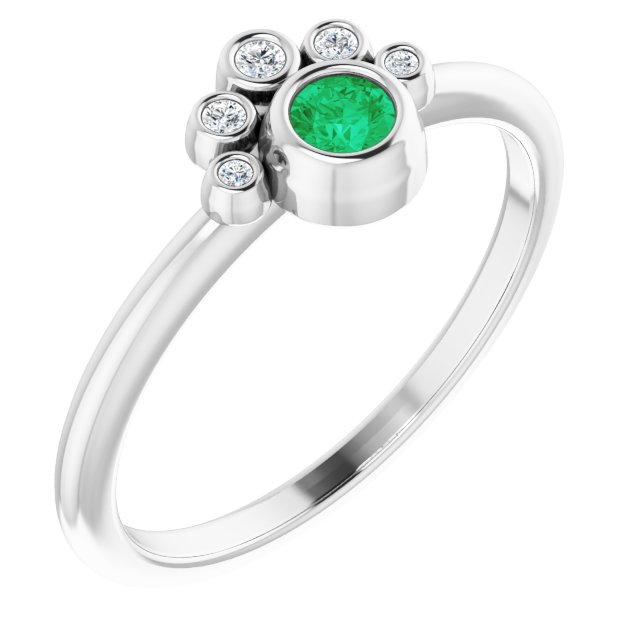Platinum Round Lab-Grown Emerald Stackable Bezel-Set Ring