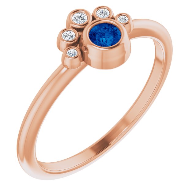 14K Gold Round Natural Blue Sapphire Stackable Bezel-Set Ring - Rose Gold