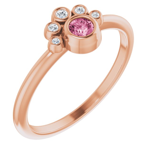 14K Gold Round Natural Pink Tourmaline Stackable Bezel-Set Ring - Rose Gold