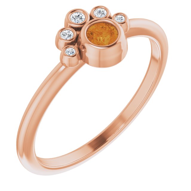 14K Gold Round Natural Citrine Stackable Bezel-Set Ring - Rose Gold