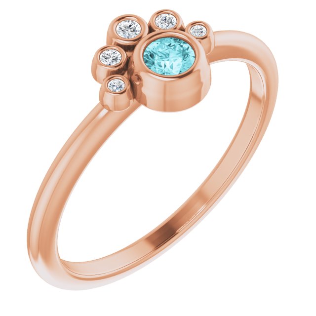 14K Gold Round Natural Blue Zircon Stackable Bezel-Set Ring - Rose Gold
