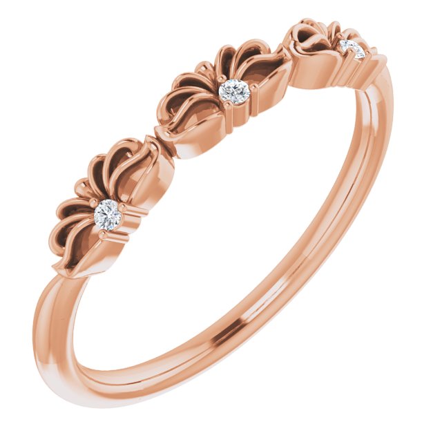 14K Gold Round Natural Diamond Accented Crown Ring – 1.3mm Stones - Rose Gold