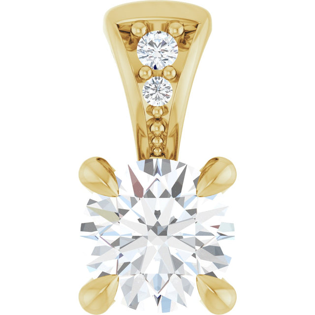14K Gold Round Natural Diamond Accented Claw-Prong Pendant - Yellow Gold