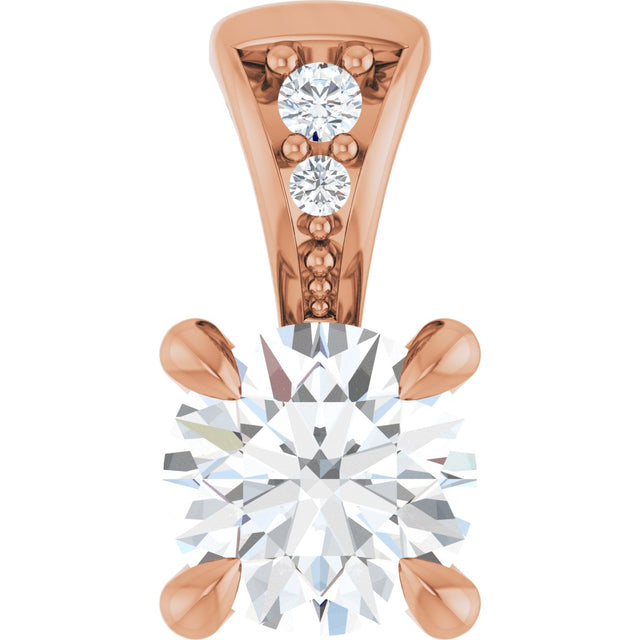 14K Gold Round Natural Diamond Accented Claw-Prong Pendant - Rose Gold