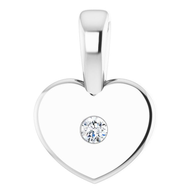 14K Gold Round Natural Diamond Youth Heart Necklace or Pendant - White Gold