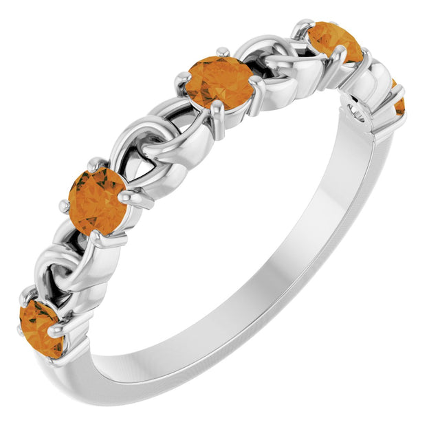 14K Gold Round Natural Citrine Accented Stackable Ring – 3mm Stones - White Gold