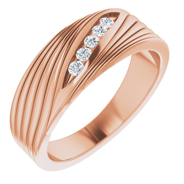 14K Gold Round Natural Diamond Grooved Accented Ring - Rose Gold