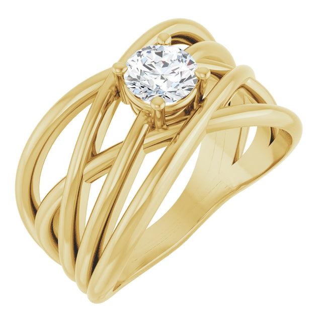 14K Gold Round Lab-Grown Diamond Solitaire Criss-Cross Ring - Yellow Gold