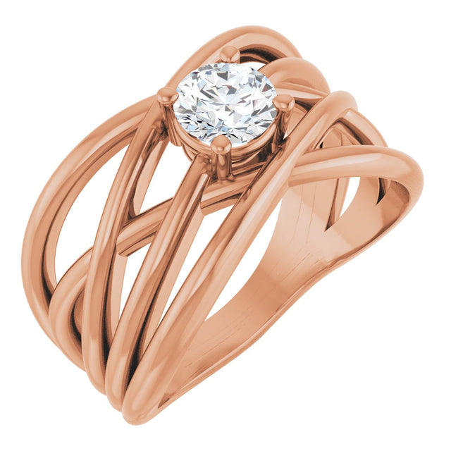 14K Gold Round Lab-Grown Diamond Solitaire Criss-Cross Ring - Rose Gold