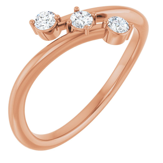 14K Gold Round Natural Diamond Three-Stone Bypass Ring – 2.5mm Stones - Rose Gold