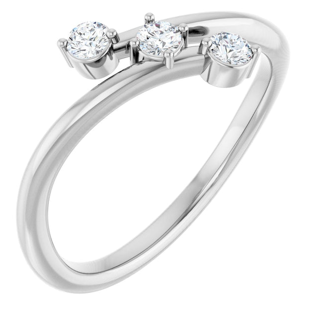 Platinum Round Natural Diamond Three-Stone Bypass Ring – 2.5mm Stones