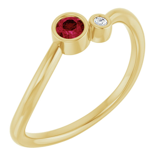 14K Gold Round Lab-Grown Ruby Accented Bezel-Set Ring - Yellow Gold