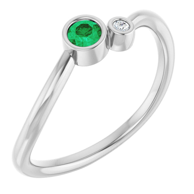 14K Gold Round Lab-Grown Emerald Accented Bezel-Set Ring - White Gold