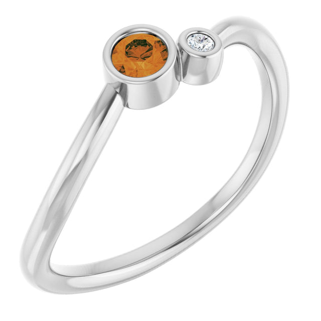 Platinum Round Natural Citrine Accented Bezel-Set Ring
