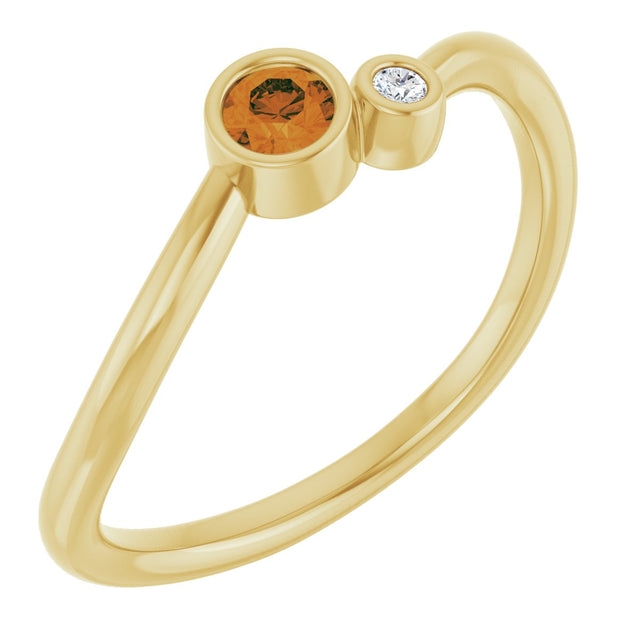 14K Gold Round Natural Citrine Accented Bezel-Set Ring - Yellow Gold
