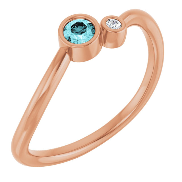 14K Gold Round Natural Blue Zircon Accented Bezel-Set Ring - Rose Gold