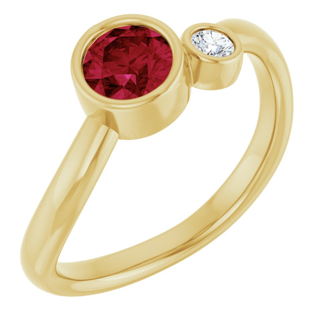 14K Gold Round Lab-Grown Ruby Accented Bezel-Set Ring - Yellow Gold
