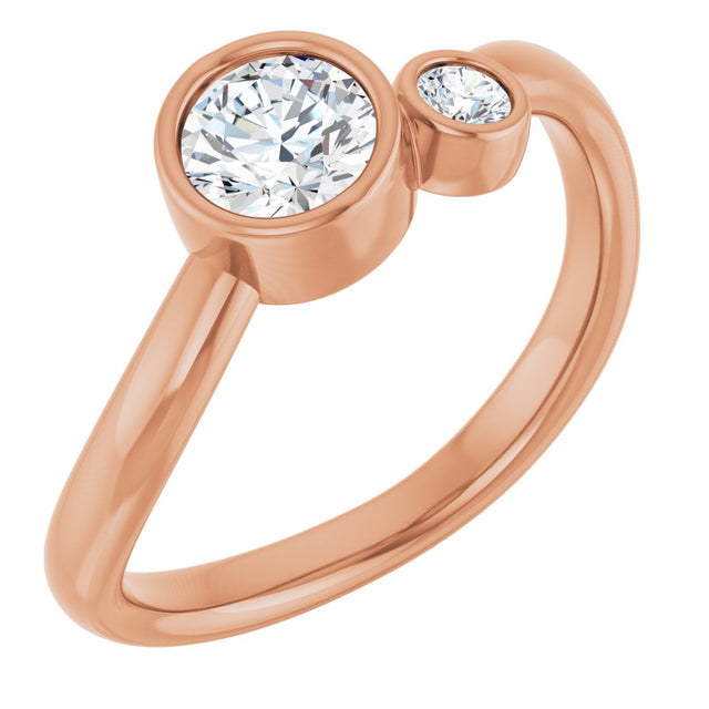 14K Gold Round Natural White Sapphire Accented Bezel-Set Ring - Rose Gold