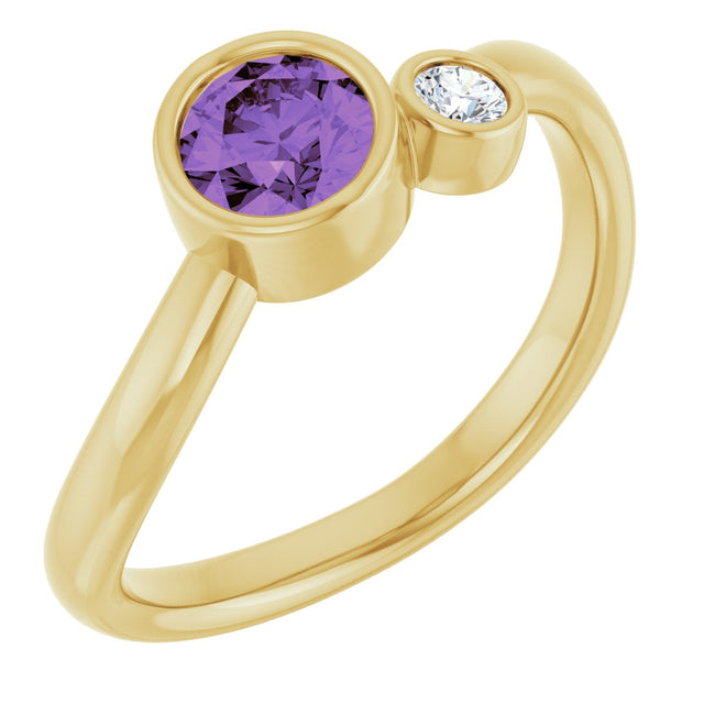 14K Gold Round Natural Amethyst Accented Bezel-Set Ring - Yellow Gold