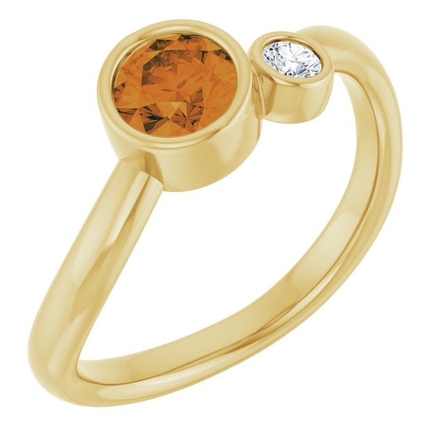 14K Gold Round Natural Citrine Accented Bezel-Set Ring - Yellow Gold