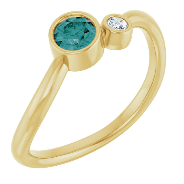 14K Gold Round Lab-Grown Alexandrite Accented Bezel-Set Ring - Yellow Gold