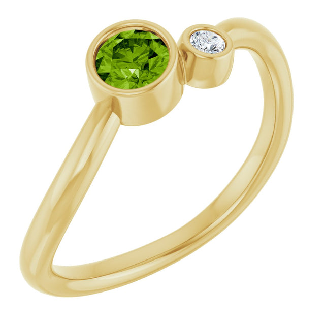 14K Gold Round Natural Peridot Accented Bezel-Set Ring - Yellow Gold