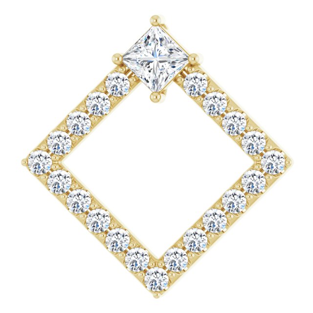 14K Gold Square Natural White Sapphire Accented Geometric Necklace or Pendant - Yellow Gold