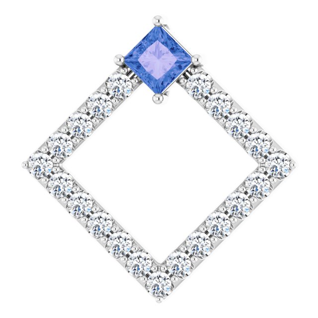 Platinum Square Natural Tanzanite Accented Geometric Necklace or Pendant