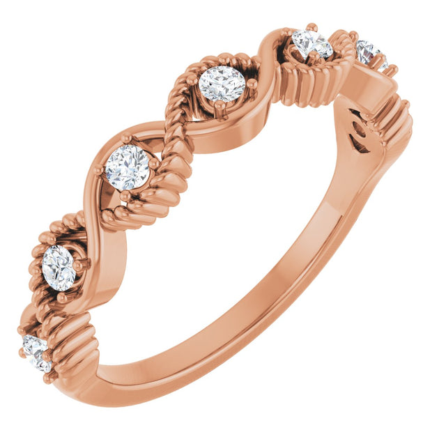 14K Gold Round Natural White Sapphire Accented Stackable Ring - Rose Gold