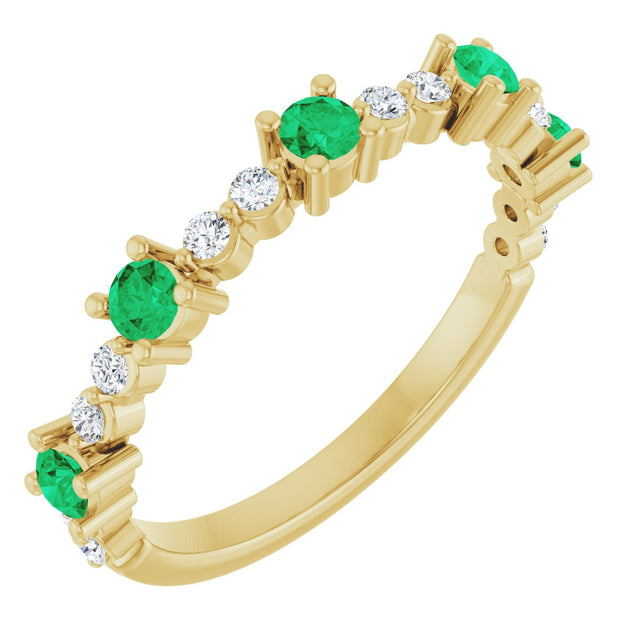 14K Gold Round Lab-Grown Emerald Accented Stackable Ring – 2.5mm Stones - Yellow Gold