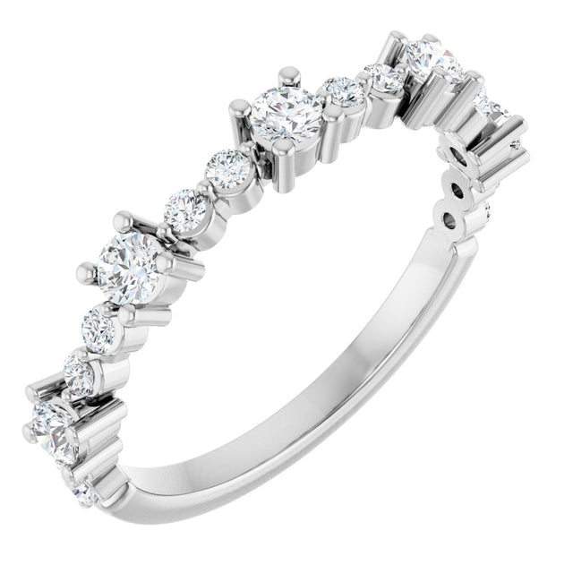 14K Gold Round Natural Diamond Accented Stackable Ring – 2.5mm Stones - White Gold