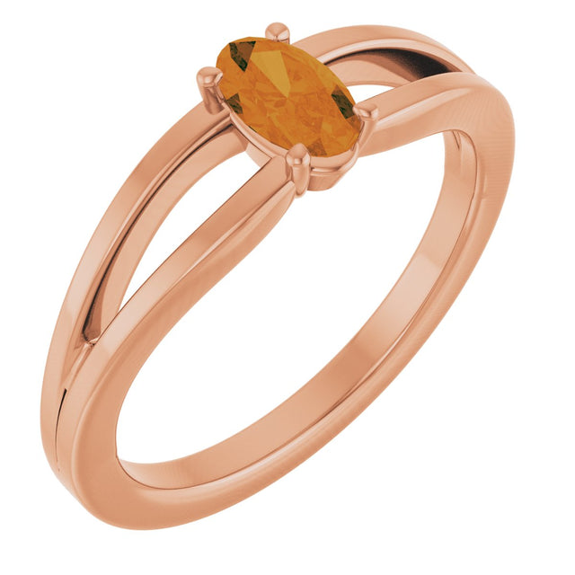 14K Gold Oval Natural Citrine Youth Birthstone Ring - Rose Gold