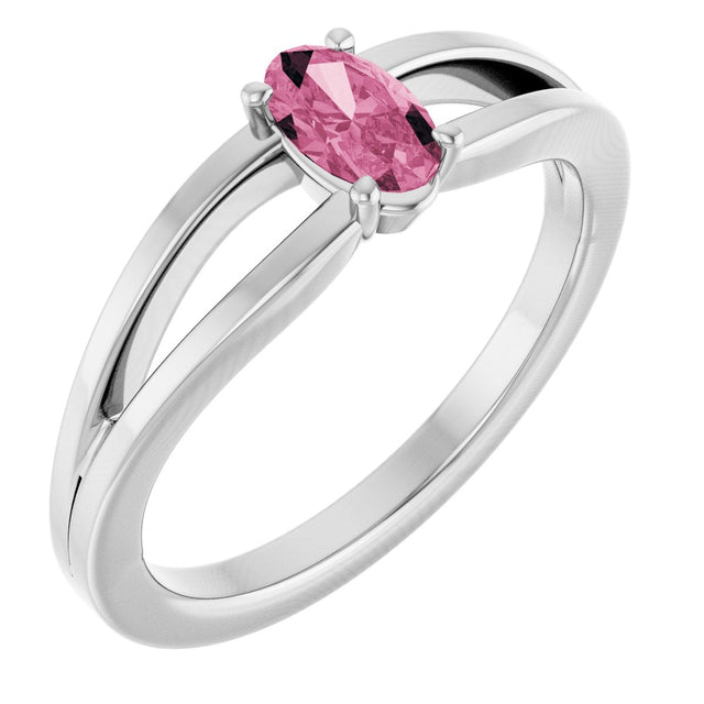 Platinum Oval Natural Pink Tourmaline Youth Birthstone Ring