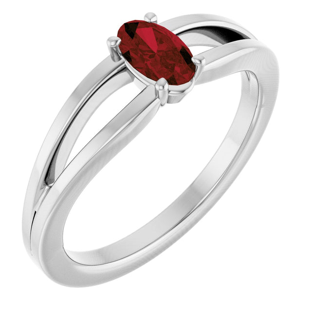Platinum Oval Natural Mozambique Garnet Youth Birthstone Ring