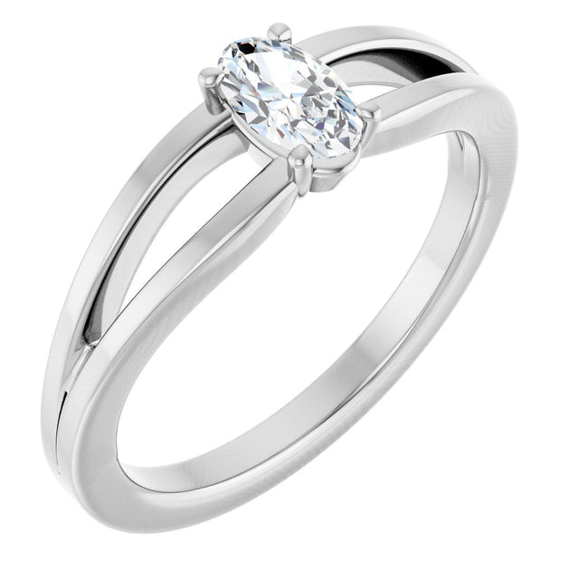 Platinum Oval Natural White Sapphire Youth Birthstone Ring