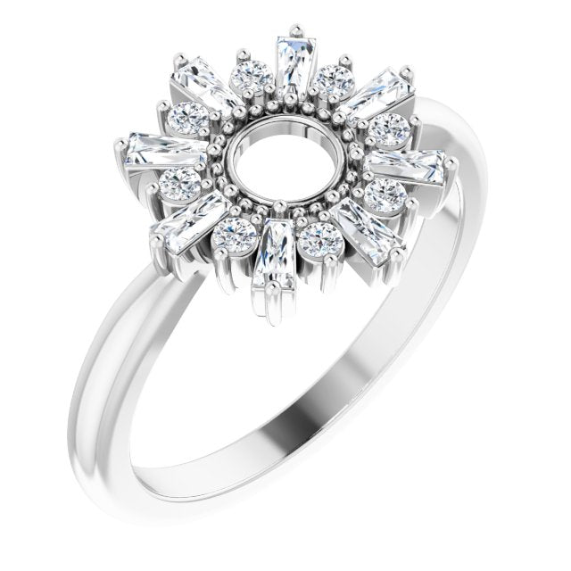14K Gold Natural Diamond Accented Circle Ring - White Gold