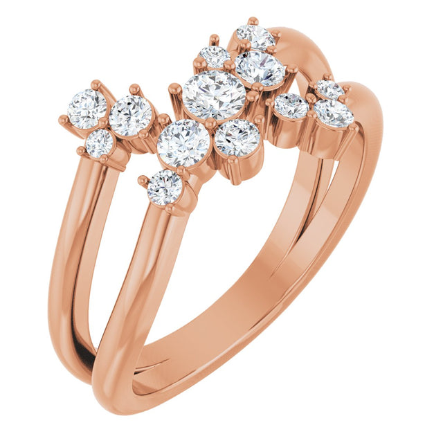 14K Gold Round Natural Diamond Cluster Bypass Ring - Rose Gold