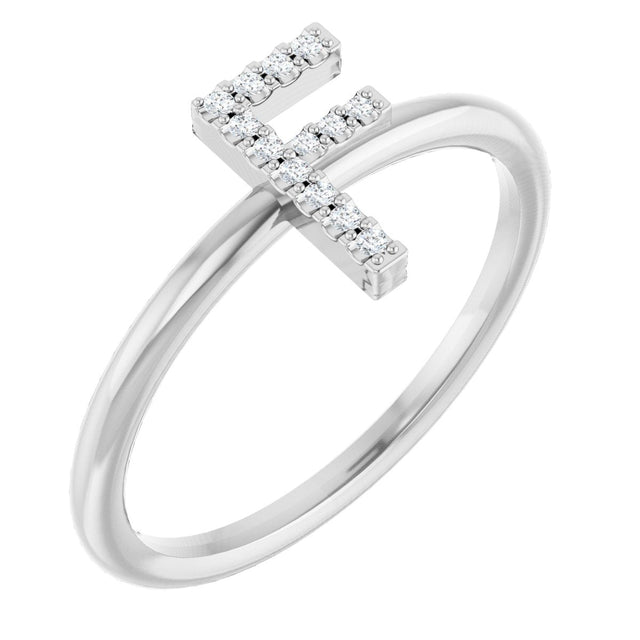Platinum Round Natural Diamond Accented Initial Ring