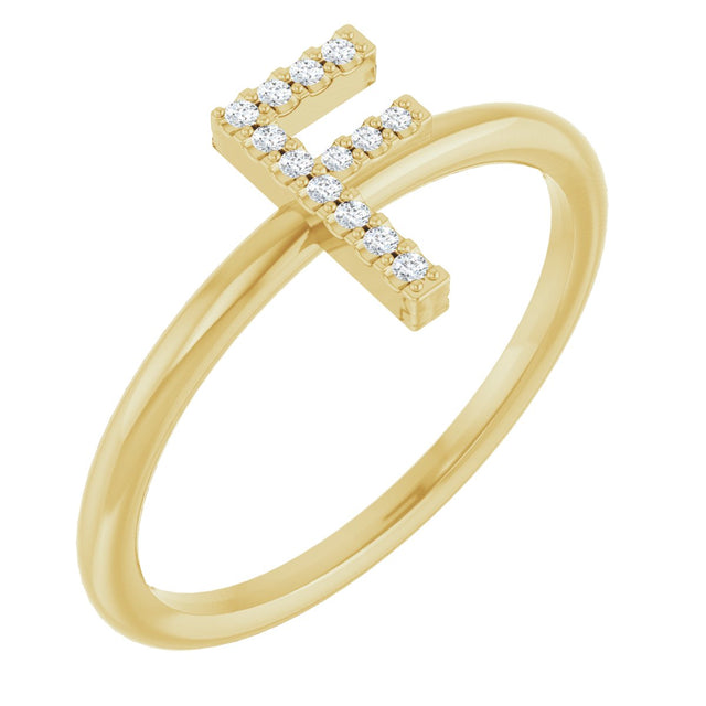 14K Gold Round Natural Diamond Accented Initial Ring - Yellow Gold