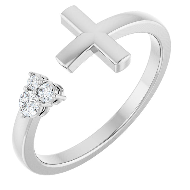 Platinum Round Natural Diamond Accented Negative Space Cross Ring