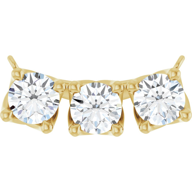 14K Gold Round Lab-Grown Diamond Three-Stone Curved Bar Necklace - Yellow Gold