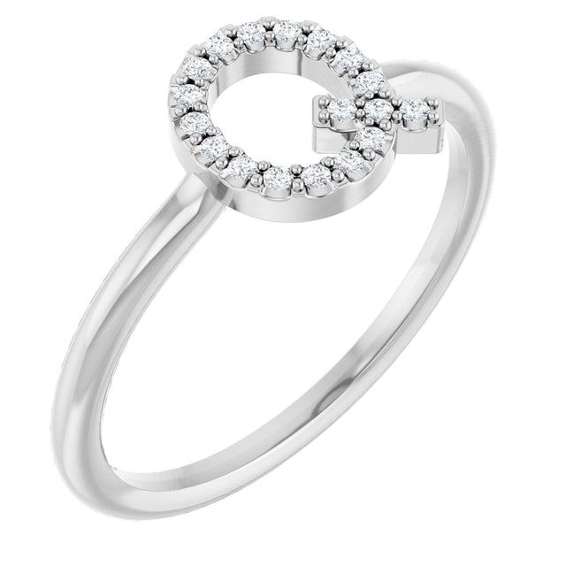 14K Gold Round Natural Diamond Accented Initial Ring - White Gold
