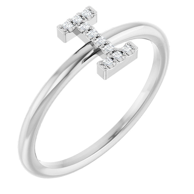 14K Gold Round Natural Diamond Accented Initial Ring - White Gold
