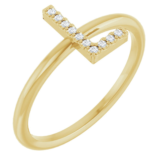 14K Gold Round Natural Diamond Accented Initial Ring - Yellow Gold