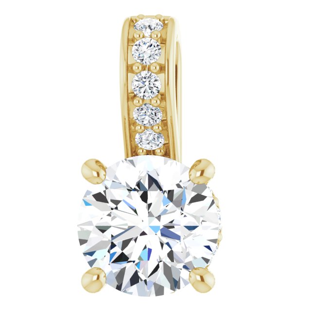 14K Gold Round Lab-Grown Diamond Accented Hidden Halo-Style Pendant - Yellow Gold