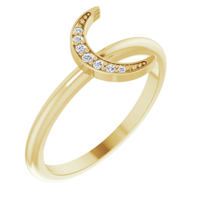 14K Gold Round Natural Diamond Stackable Crescent Ring - Yellow Gold