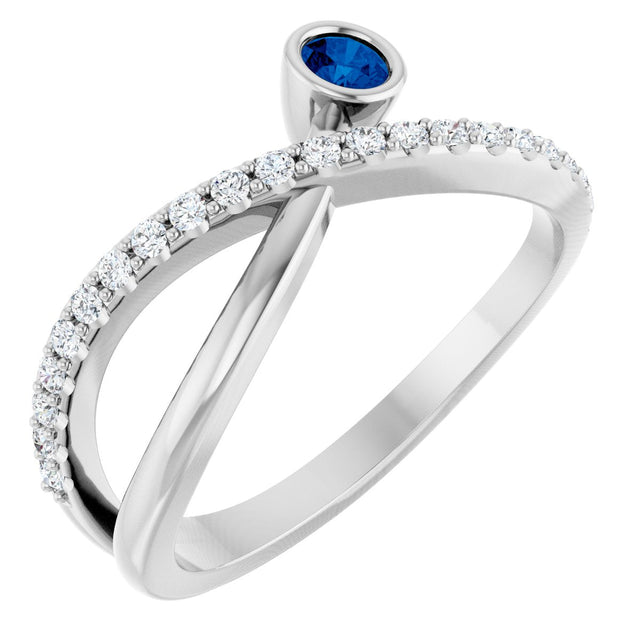 Platinum Round Natural Blue Sapphire Criss-Cross Bezel-Set Ring – 3mm Stones