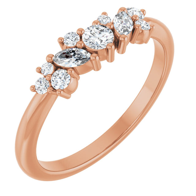14K Gold Natural Diamond Multi-Shape Ring - Rose Gold