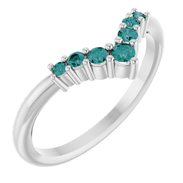 14K Gold Round Natural Alexandrite Graduated V Ring - White Gold